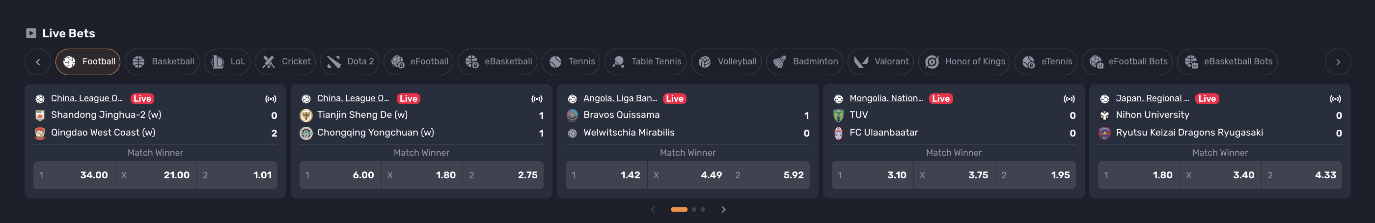 Live Bets widget