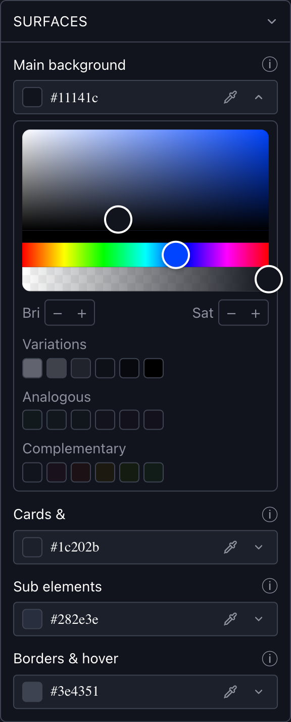 Theme Editor — Surfaces and the color picker
